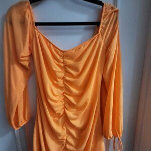 H&M Divided Orange Ruched Bodycon Mini Dress - Size Large